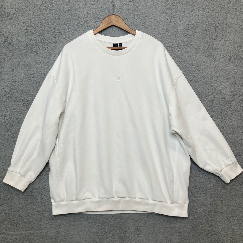 Adidas All SZN Sweatshirt Women XL Fleece Oversized Crew Neck Long Off‎ White